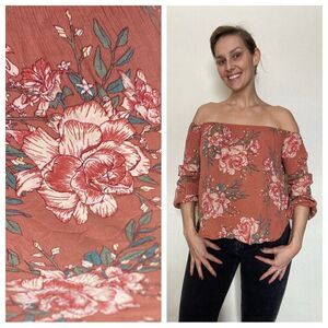 Billabong Top Floral Boho Festival Rayon Shirt Bohemian Flowy Feminine